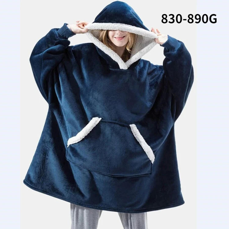 Oversized Blanket Hoodie Women Winter Hooded Wearable Family TV Blanket With Sleeves Sherpa Fleece Sweat Plaid Hoody Sweatshirt