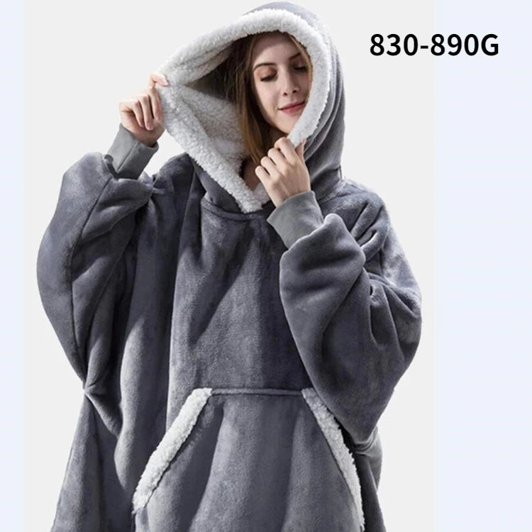 Oversized Blanket Hoodie Women Winter Hooded Wearable Family TV Blanket With Sleeves Sherpa Fleece Sweat Plaid Hoody Sweatshirt