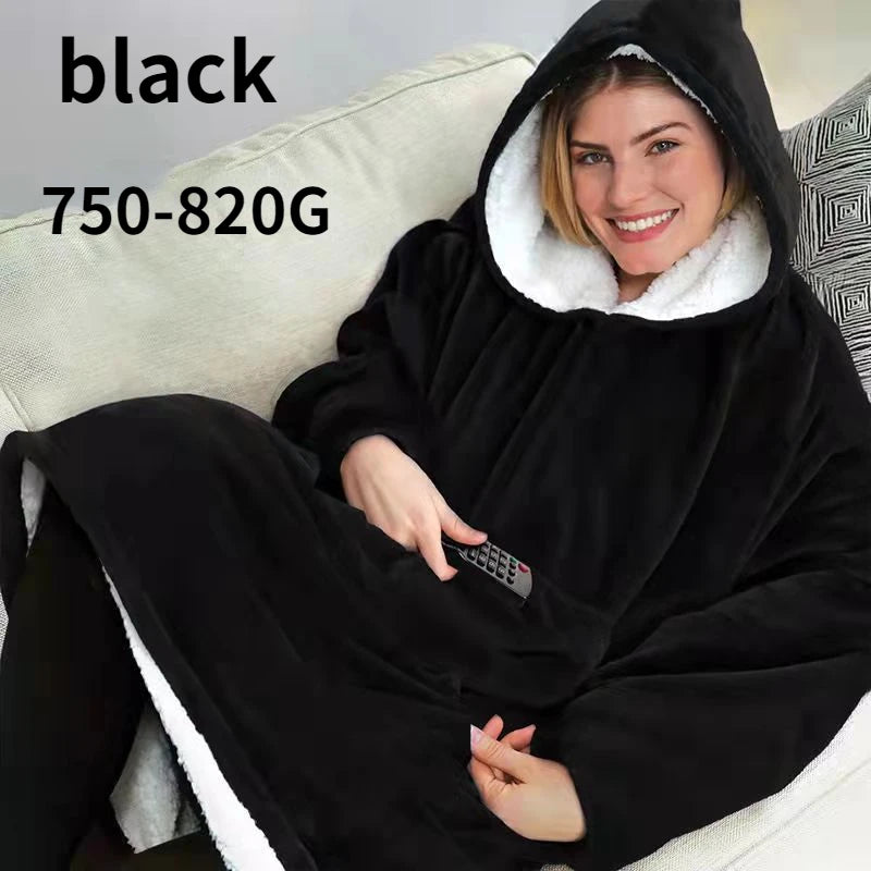 Oversized Blanket Hoodie Women Winter Hooded Wearable Family TV Blanket With Sleeves Sherpa Fleece Sweat Plaid Hoody Sweatshirt