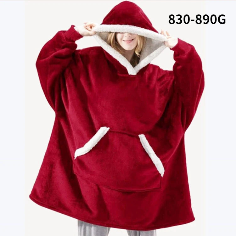 Oversized Blanket Hoodie Women Winter Hooded Wearable Family TV Blanket With Sleeves Sherpa Fleece Sweat Plaid Hoody Sweatshirt