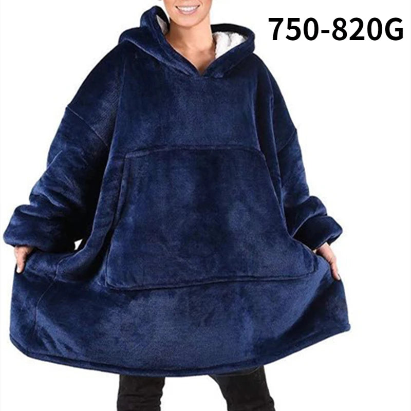 Oversized Blanket Hoodie Women Winter Hooded Wearable Family TV Blanket With Sleeves Sherpa Fleece Sweat Plaid Hoody Sweatshirt