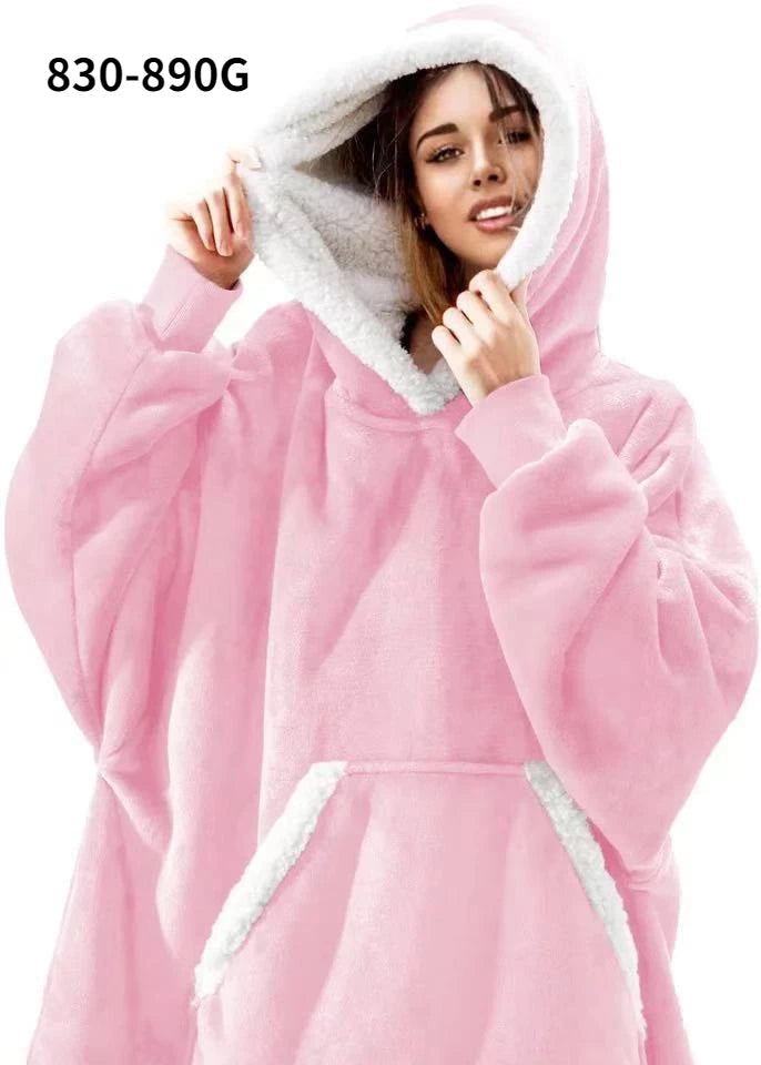 Oversized Blanket Hoodie Women Winter Hooded Wearable Family TV Blanket With Sleeves Sherpa Fleece Sweat Plaid Hoody Sweatshirt